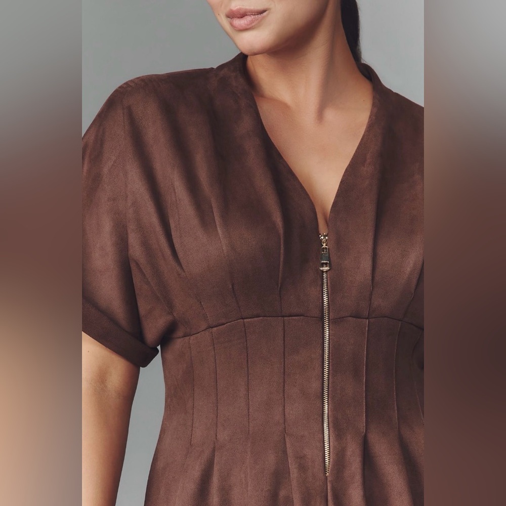Anthropologie Brown Maxi Dress with Front Zip - Picture 3 of 14
